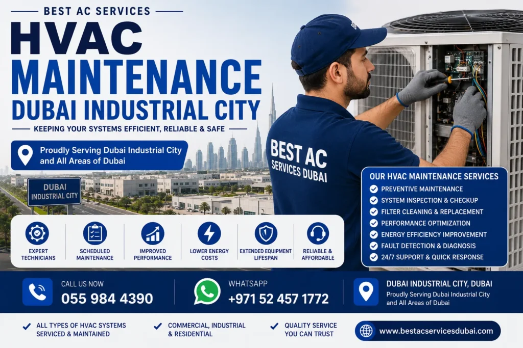 HVAC Maintenance Dubai Industrial City technician servicing industrial HVAC system
