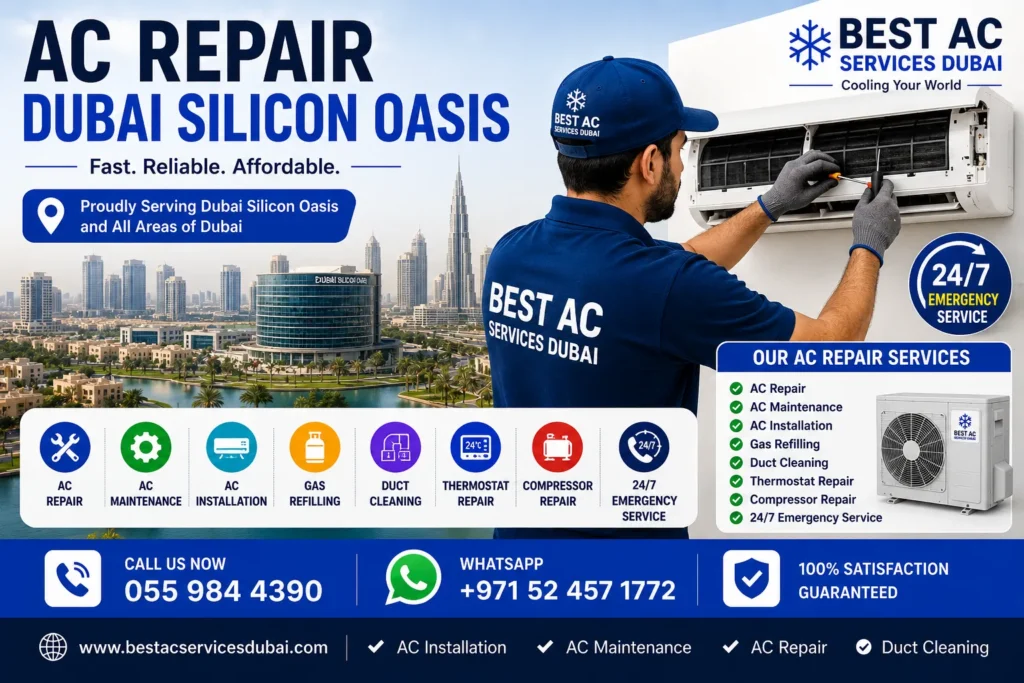 AC Repair Dubai Silicon Oasis technician repairing air conditioning system