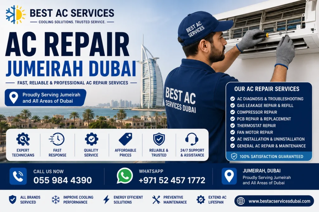 AC Repair Jumeirah Dubai technician servicing villa air conditioning system