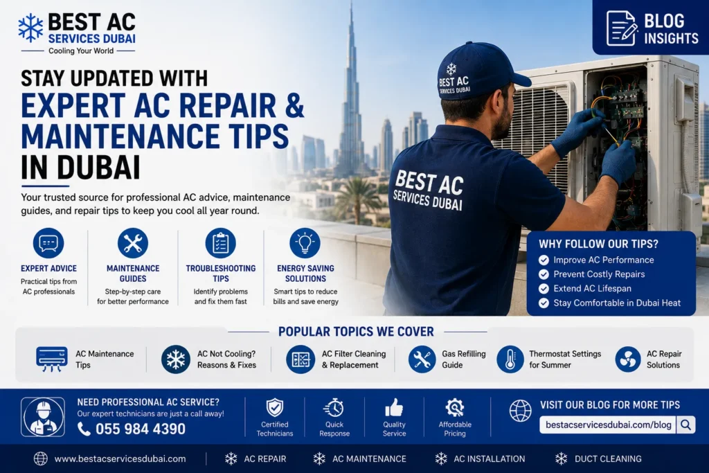 Professional AC technician providing air conditioning repair and maintenance services in Dubai
