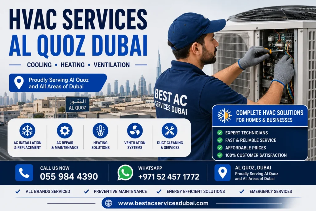 HVAC Services Al Quoz Dubai professional technicians repairing HVAC systems