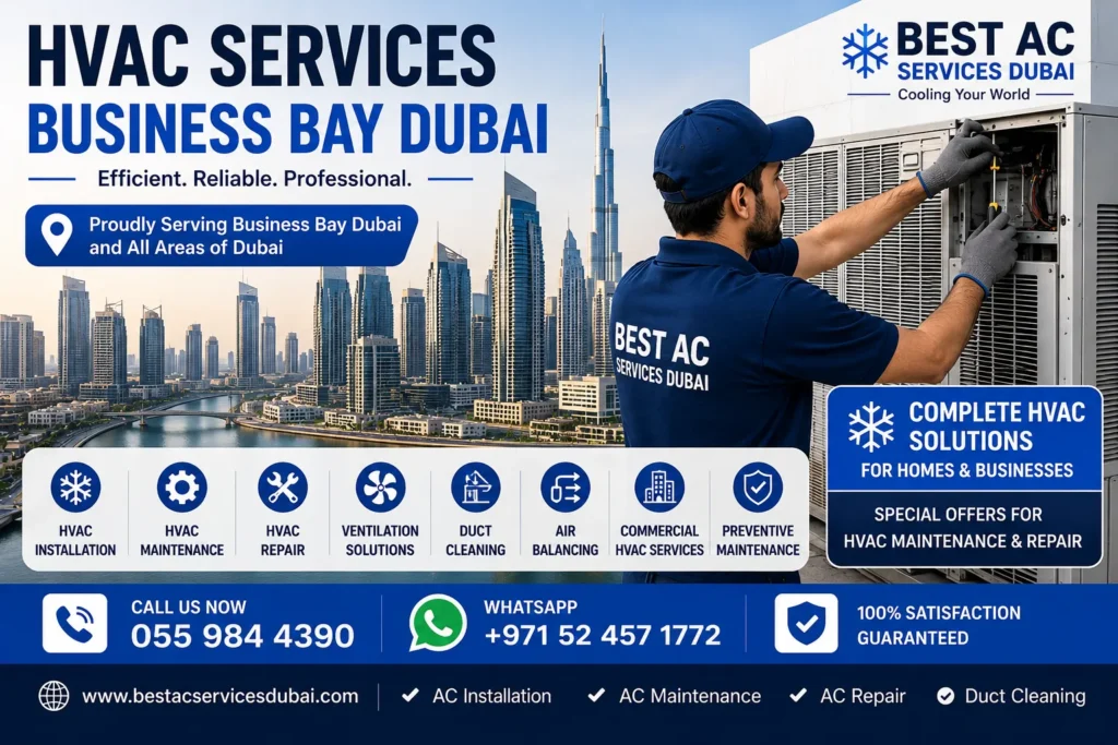 HVAC Services Business Bay Dubai technician servicing commercial HVAC system