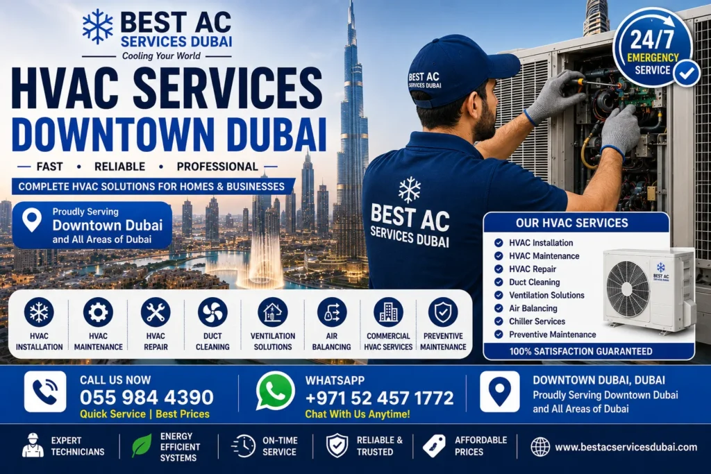 HVAC Services Downtown Dubai technician servicing commercial HVAC system